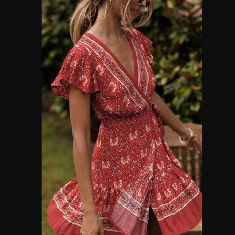 Zesica Boho Bohemian Floral Wrap Dress size Large